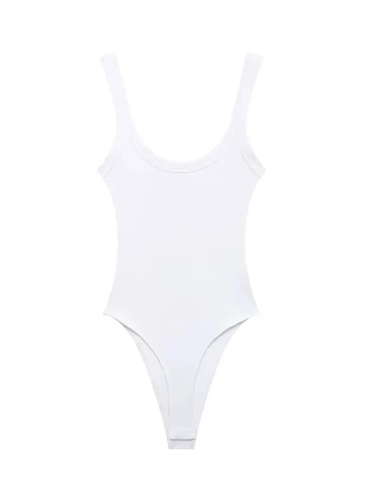 Skinny Ribbed Bodysuits for Women O Neck Straps Snap-Button Female Playsuits Sexy Fashion — image 5