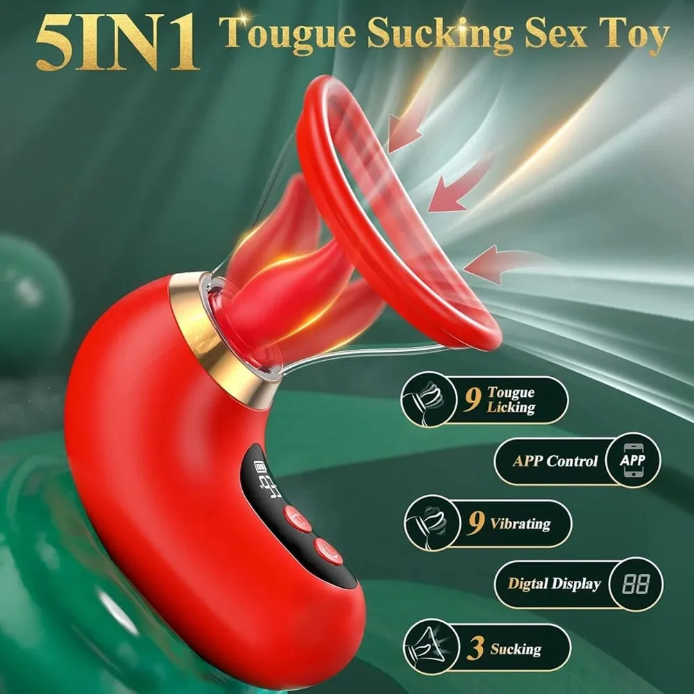 5IN1 Sucking Vibrator Sex Toy 3 Sucking 9 Tongue Licking & Vibrating LCD Removable Cup Clitoral G Spot Vibrators Adult Toys