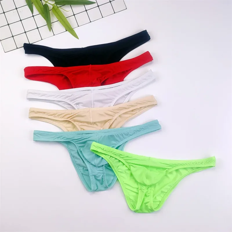 4PCS Men High Fork Briefs Mid Waist Elastic Ice Silk Brief Summer Underpants Ice Silk U Convex Pouch Male Underwear Silky Shorts — image 3