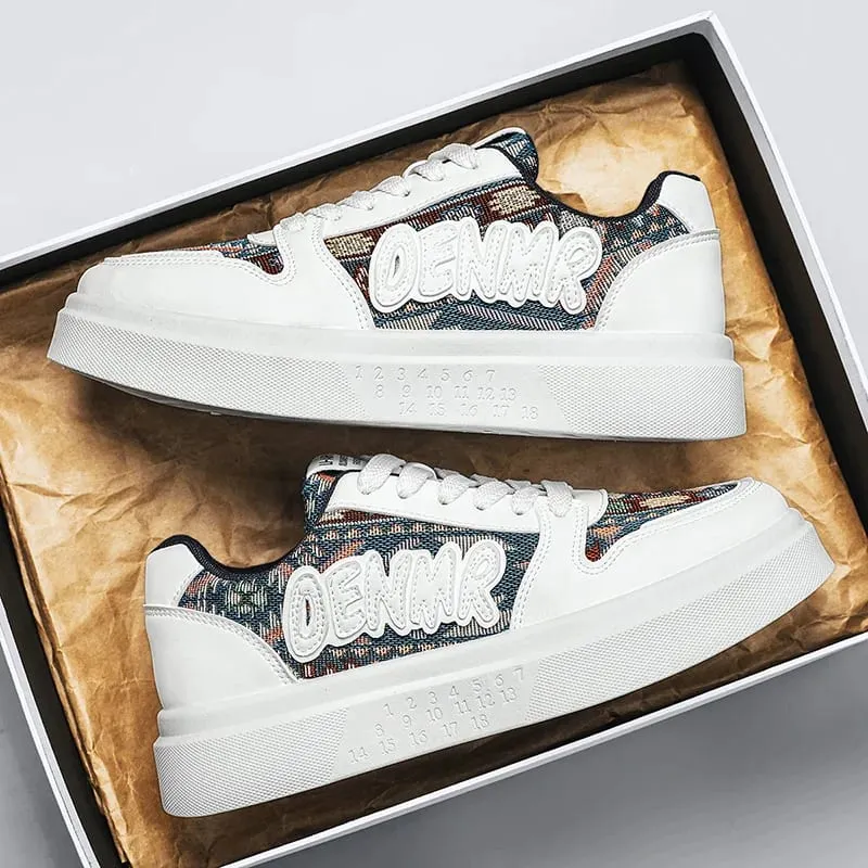 Men Spring Summer Sneakers Platform Board Shoes Ethnic Patchwork Fabric Casual Skateboard Lace Up Male Footwear — image 3