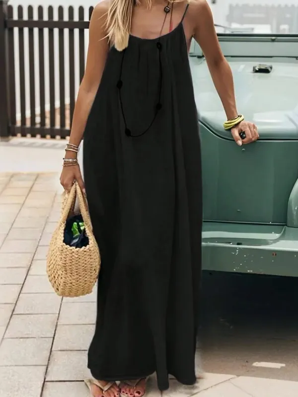 2026 Loose-Fit Spaghetti Strap Clean Fit Women's Casual Homewear Summer Solid-Color Vacation Cool Homewear Slow Fashion Dresses