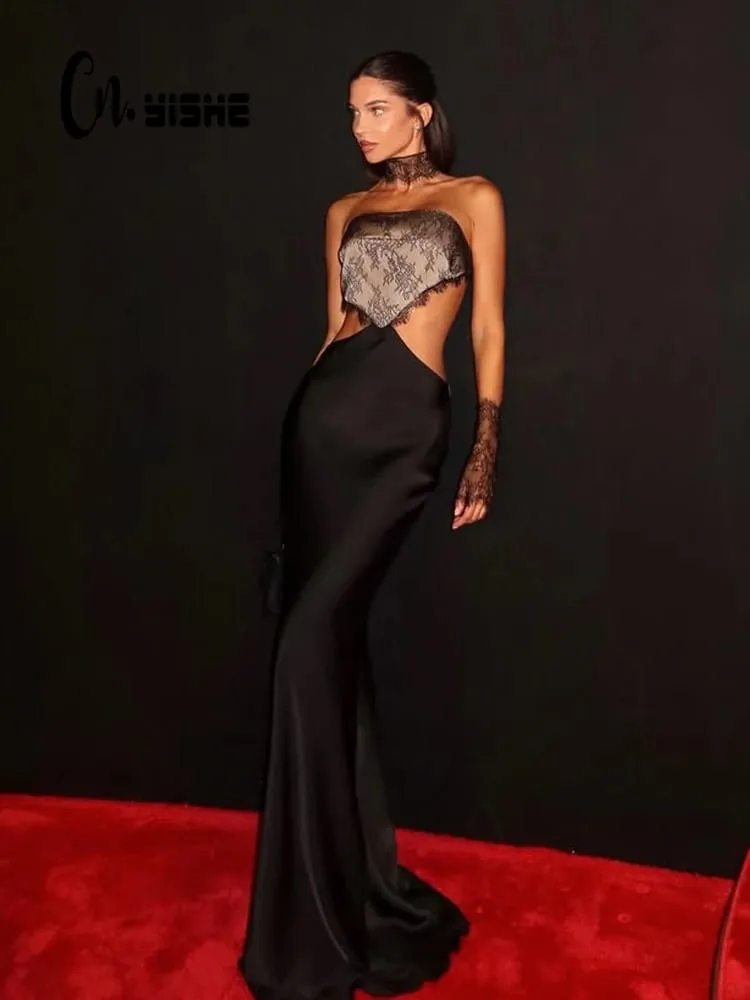 Hollow Out Strapless Lace Patchwork Hip Wrap Sexy Club Women Dresses Sheath Bodycon Fashion Pambabaeng Outfits Party Slim — image 2
