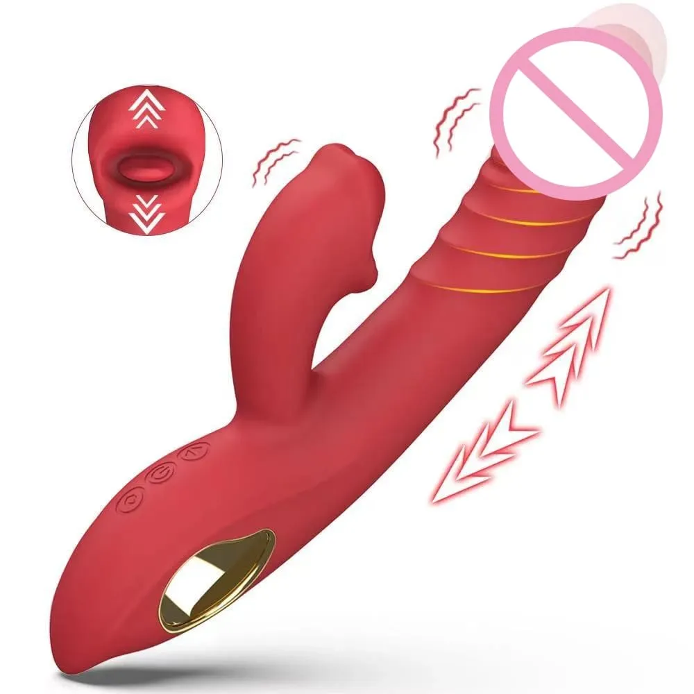 Thrusting Big Dildo Rabbit Vibrator G Spot Clitoral Mouth Biting Licking Stimulator Vagina Anal Massage Adult Sex Toys for Women — image 1