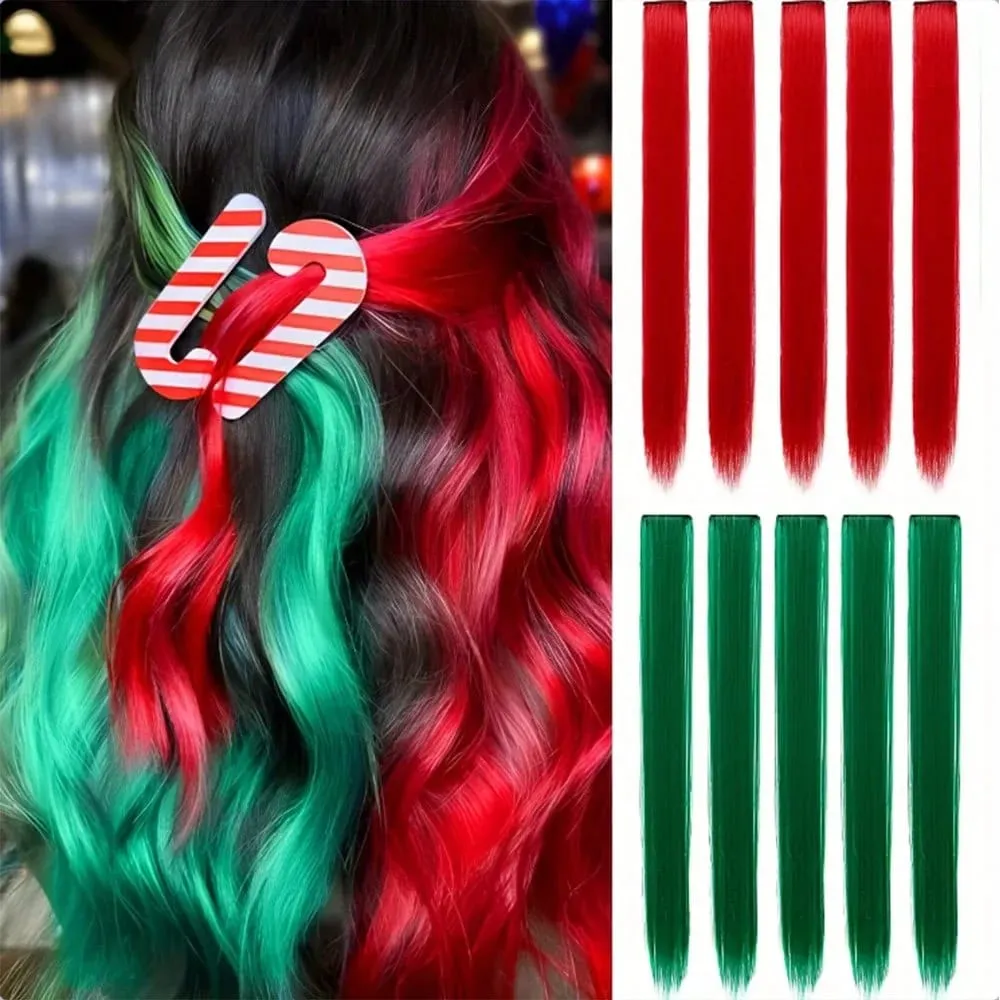 Synthetic 10Pcs Colored Party Highlights Clip in Hair Extensions for Girls Multi-colors Straight Hair Hairpieces for Daily Use — image 2
