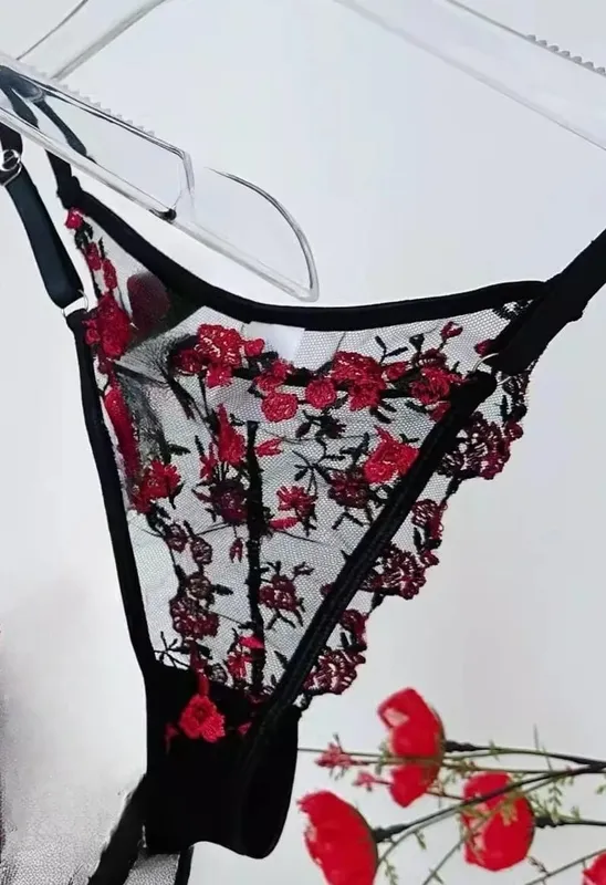 French Floral Bra Set Women | Sweet Sexy Sheer Mesh Lace Transparent Underwear Set | Practical & Feminine MOYISU Sexy Panty Set — image 20