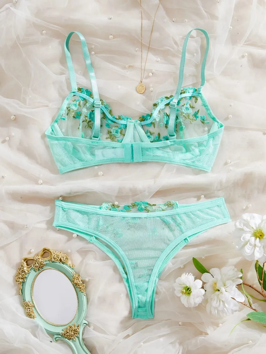 Womens Embroidered Bralette And Panty Set Floral Design Soft Stretch Fabric Comfortable Everyday Underwear — image 2