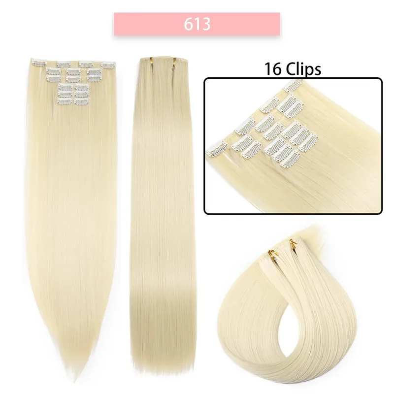 6-Piece Set 24-Inch Synthetic Clip-On Hair Extensions Straight Hair Removable Lightweight Synthetic Wig Women's Exclusive — image 12