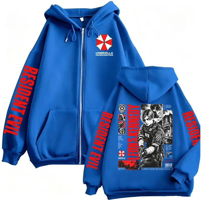 Vintage Gaming Resident Evil Leon Kennedy Zipper Hoodies Men's Fashion Classic Gothic Sweatshirts Jacket Bodywarmer Zip Up Coats — image 5