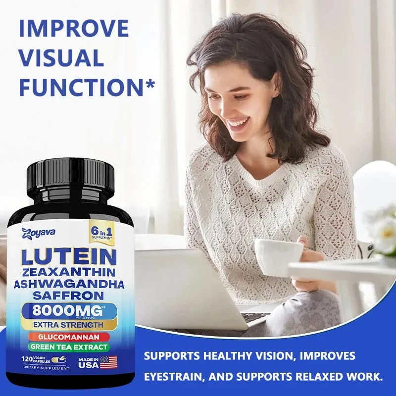 Lutein & Zeaxanthin Supplement 8000 Mg Eye Vitamins with Saffron for Adults Eye Health Supplement Supports Vision