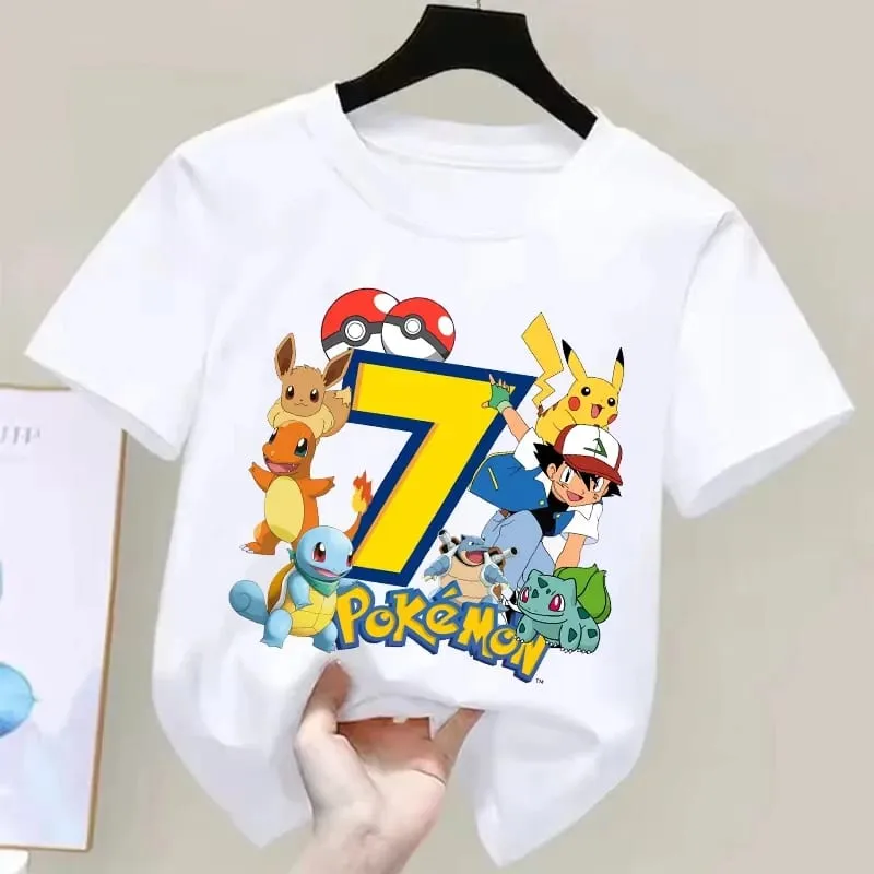 2026 Pokemons Pikachu Kids T Shirts Birthday Number 1-9 Printed T Shirt Boys Girls Summer Short Sleeves Tops Children Clothing — image 10