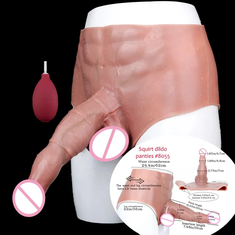 Black Nude Strapon Malaking Makatotohanang Ejaculation Dildo Silicone Squirting Panties Na May Simulated Solid Penis Sex Toy Para sa mga Babae — image 54