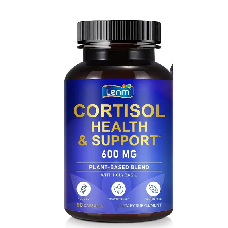 Lenm Cortisol Cápsulas de Suporte à Saúde Ashwagandha Rhodiola Holy Basil L-Theanine Para Equilíbrio do Estresse e Relaxamento Adulto 90 Contagem