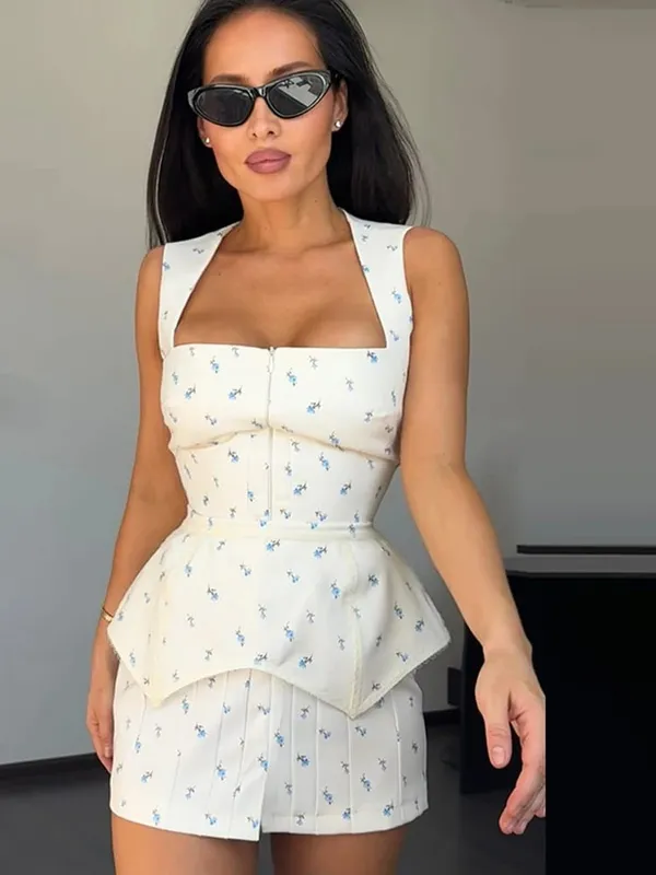 White Pink Floral Choker Neck Dress Women Elegant V-neck 3/4 Sleeves Peplum Ruffle Hem Long Dresses 2026 Lady Daily Vestidos New — image 16