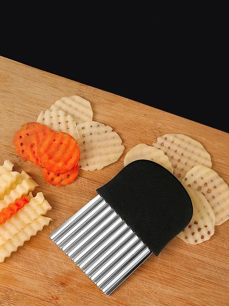 Stainless Steel Potato Chip Slicer Dough Vegetable Fruit Crinkle Wavy Kitchen Knife Cutter Chopper French Fry Maker Tools Gadget — image 7