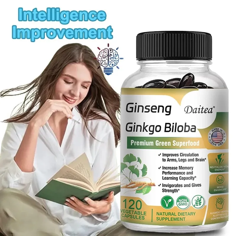 Premium Ginseng + Ginkgo - Nootropic Brain Supplement Memory & Concentration Circulation & Energy Boost 120 Capsules — image 1