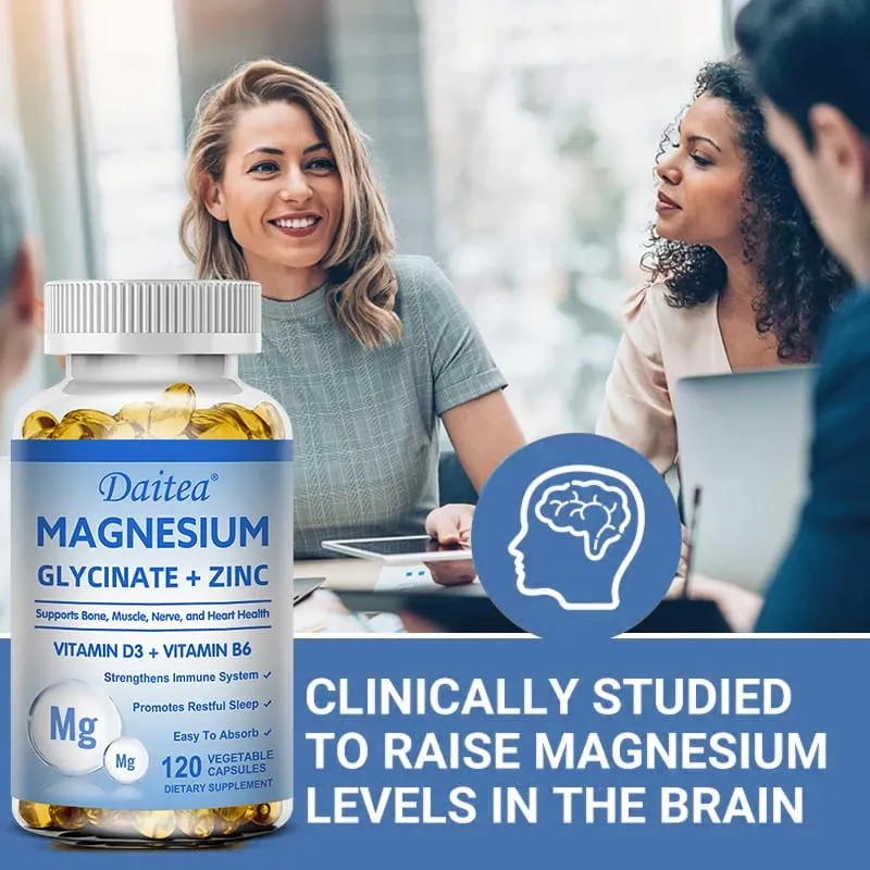 Daitea Magnesium Glycinate & Zinc Dietary Supplement - Bone Nerve Immune Support - Suitable for Men and Women