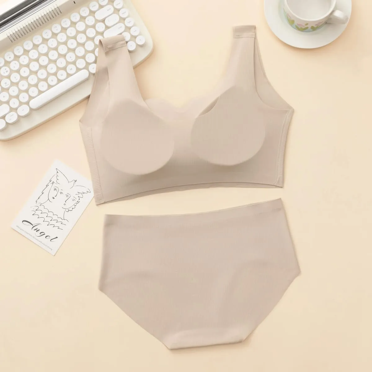 3 Sets Ribbed Wireless Wide Strap Bra & Matching Seamless Brief Lingerie Sets — image 5