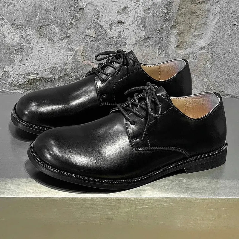 Zapatos Derby con Cordones y Punta Redonda para Hombres, Zapatos Retro Simples Antideslizantes, Transpirables, cómodos y a la Moda