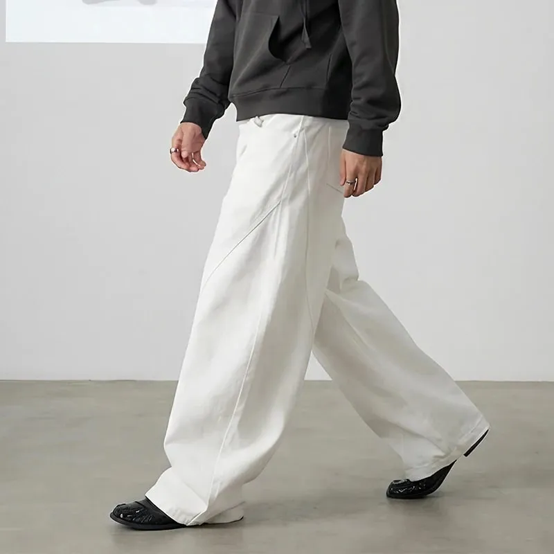 Spring American Style Double Waistband Deconstructed Men's Boot Cut White Jeans Trendy Loose Wide Leg Denim Pants 9X2187 — image 5