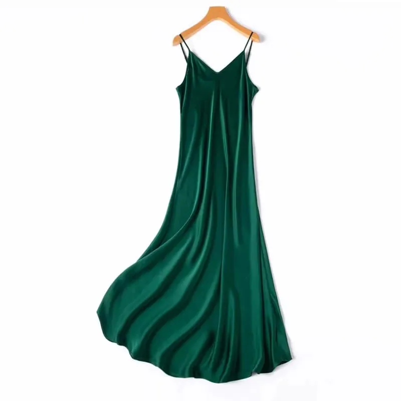 2026 Pambabaeng Fashion Bagong 21MM 100% Natural Mulberry Silk Plain Satin Extended French Sexy Adjustable Shoulder Strap Solid Dress — image 11