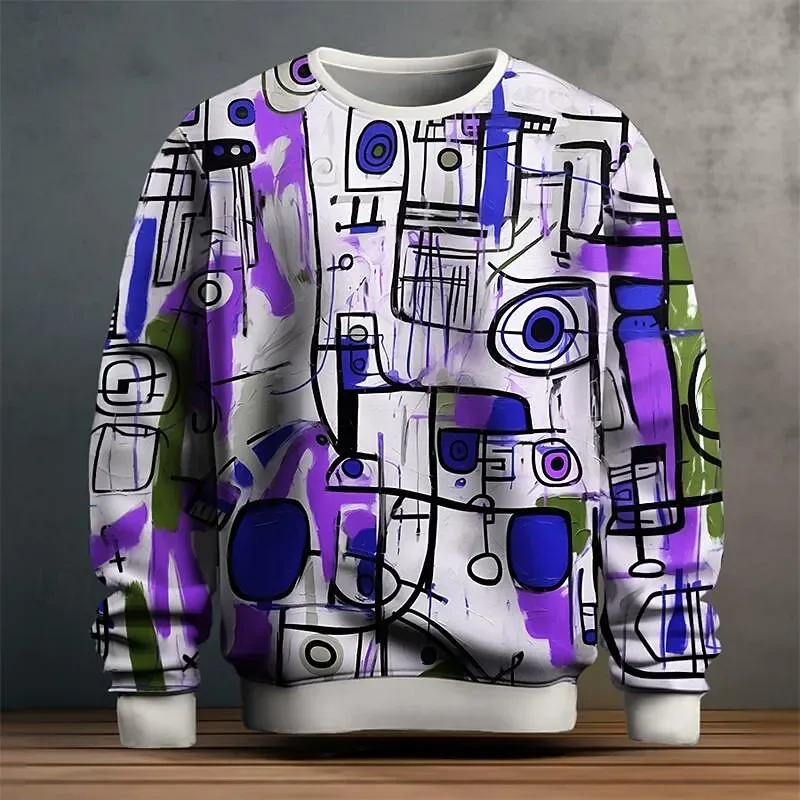 Mga Graphic na Sweatshirt ng Kalalakihan Para sa Mga Lalaki Graffiti Pullover Long Sleeve Sweatshirt Crew Neck Fashion Pang-araw-araw na Kaswal na Bakasyon sa Bakasyon Bago — image 5