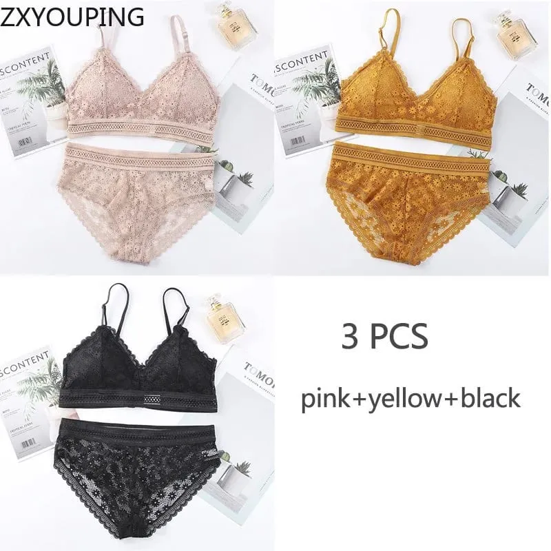 3 Piece Set Bra Sexy Lace Beauty Back Suit Underwear Magtipon ng Seamless Pambabaeng Kasuotang Panty Kumportableng Lingerie — image 9