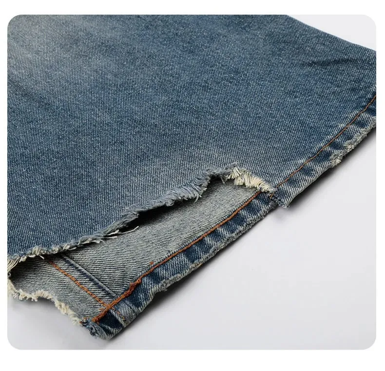Retro Men's Washed Blue Jeans Distressed Straight Leg High Waist Loose Casual Wide Leg Denim Long Pants Fashion New 9X3258 — image 6