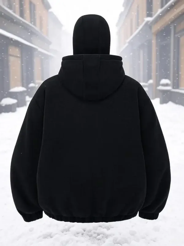 Hip Hop Ansiktsskydd Huvtröja Unisex Lös Svart Zip Up Sweatshirt Örn Flagga Tryckt Design — image 5