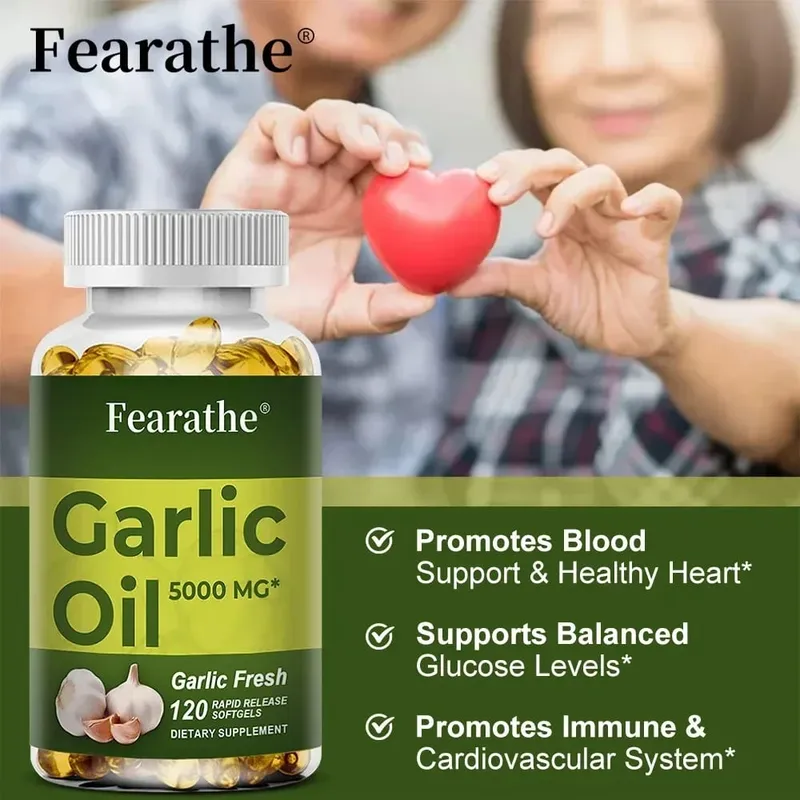 Cápsulas gelatinosas de óleo de alho 5000 mg, circulação cardiovascular imunológica, coração, sem sabor, não transgênico, suplemento sem glúten — image 4