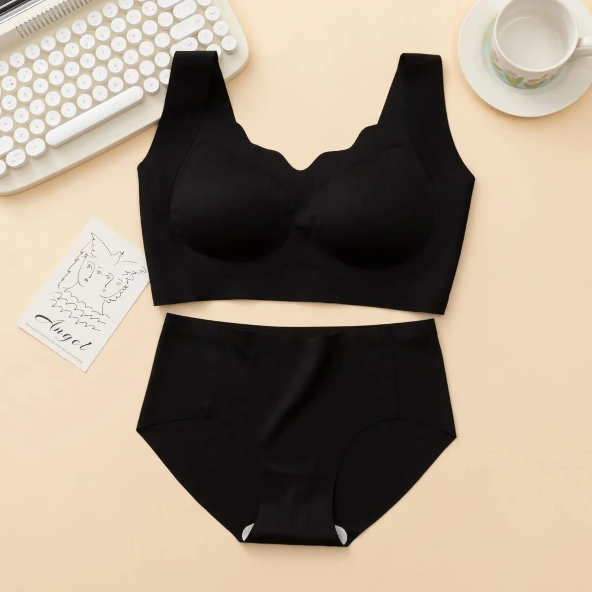 3 Sets Ribbed Wireless Wide Strap Bra & Matching Seamless Brief Lingerie Sets — image 2