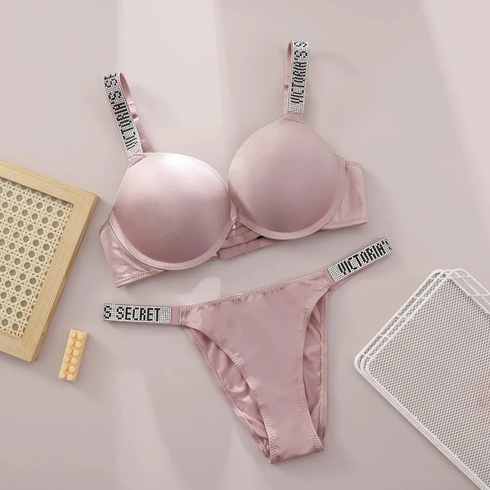 Victoria Secret Hot Sexy Lingerie Set Very Sexy Logo Shine Strap Push Up Bra With Shine Script Thong Panty — image 8