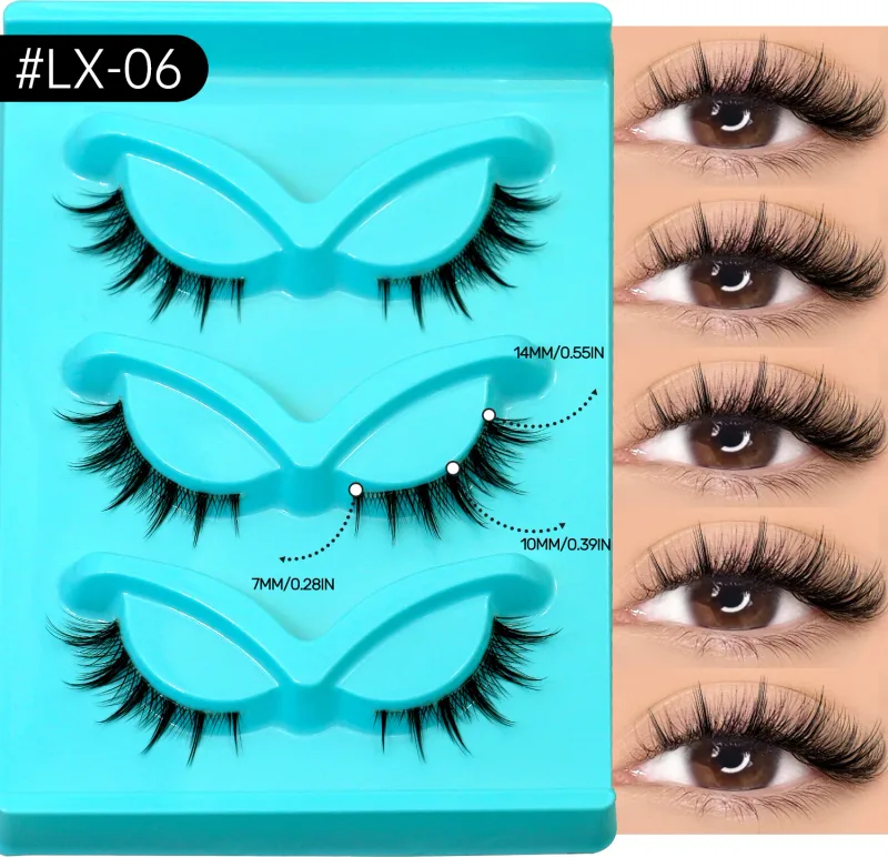 3pairs Manga Lashes Natural Cat Eye Eyelashes Clear Band False Eyelashes Natural Look Fake Lashes Strips Makeup