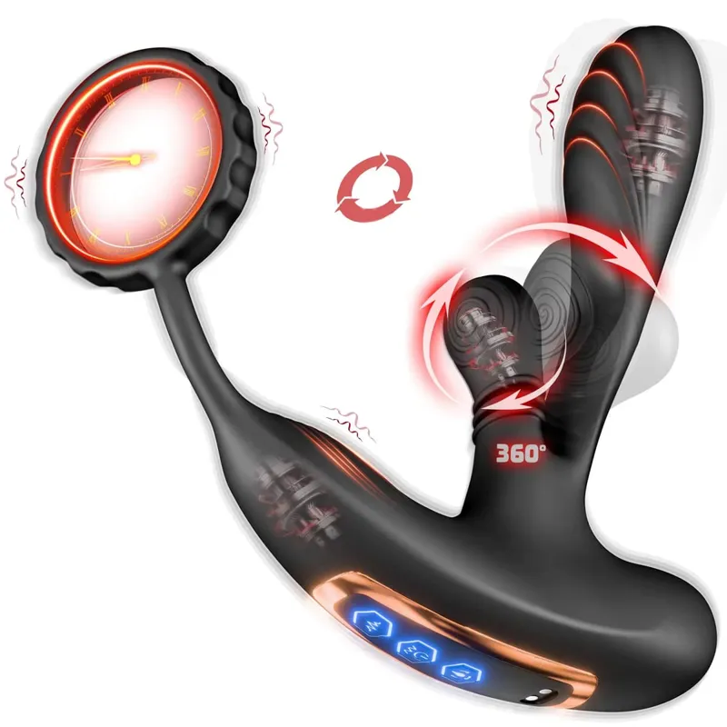 Vibrador anal circular 360 °, massageador de próstata masculino com anel peniano 3 em 1, vibradores em forma de l, brinquedo sexual adulto para gays