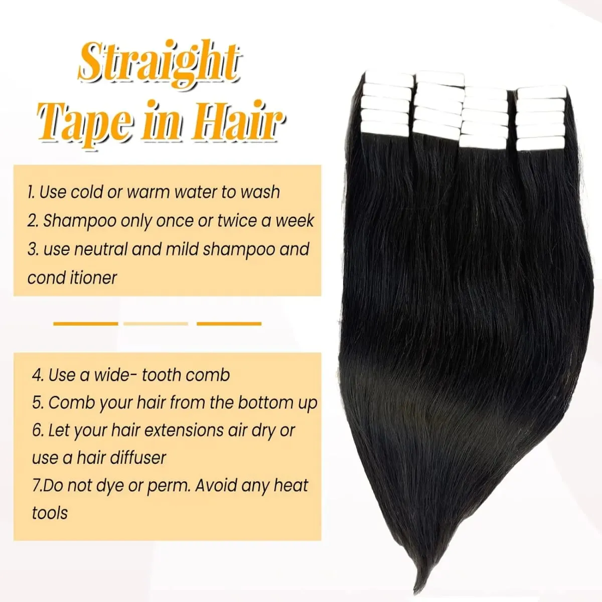 20Pcs/50g Straight Tape In Hair Extensions Full Head 100% Human Hair Tape ins Adhesive Invisible Glue Natural Black 24 26 Inches — image 2