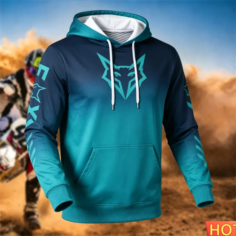 Autumn/Winter Men's Racing Hoodie Outdoor Cycling Hooded Pullover Fox Pattern Pocket Hoodie Sports Mga Motorcycle Hooded Sweatshirt — image 5