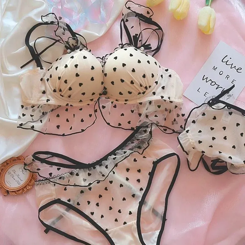 Cute Heart Lingerie Set for Girls Bralette & Panty Set Wire-Free Soft Bra Small Breasts Comfort — image 10