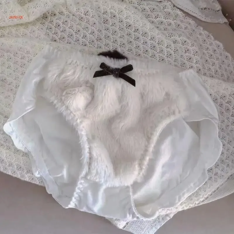 Conjunto de calcinha e sutiã de pelúcia peludo feminino, estampa de panda de desenhos animados, lingerie de inverno, menina escolar, anime japonês, roupa íntima cosplay — image 4