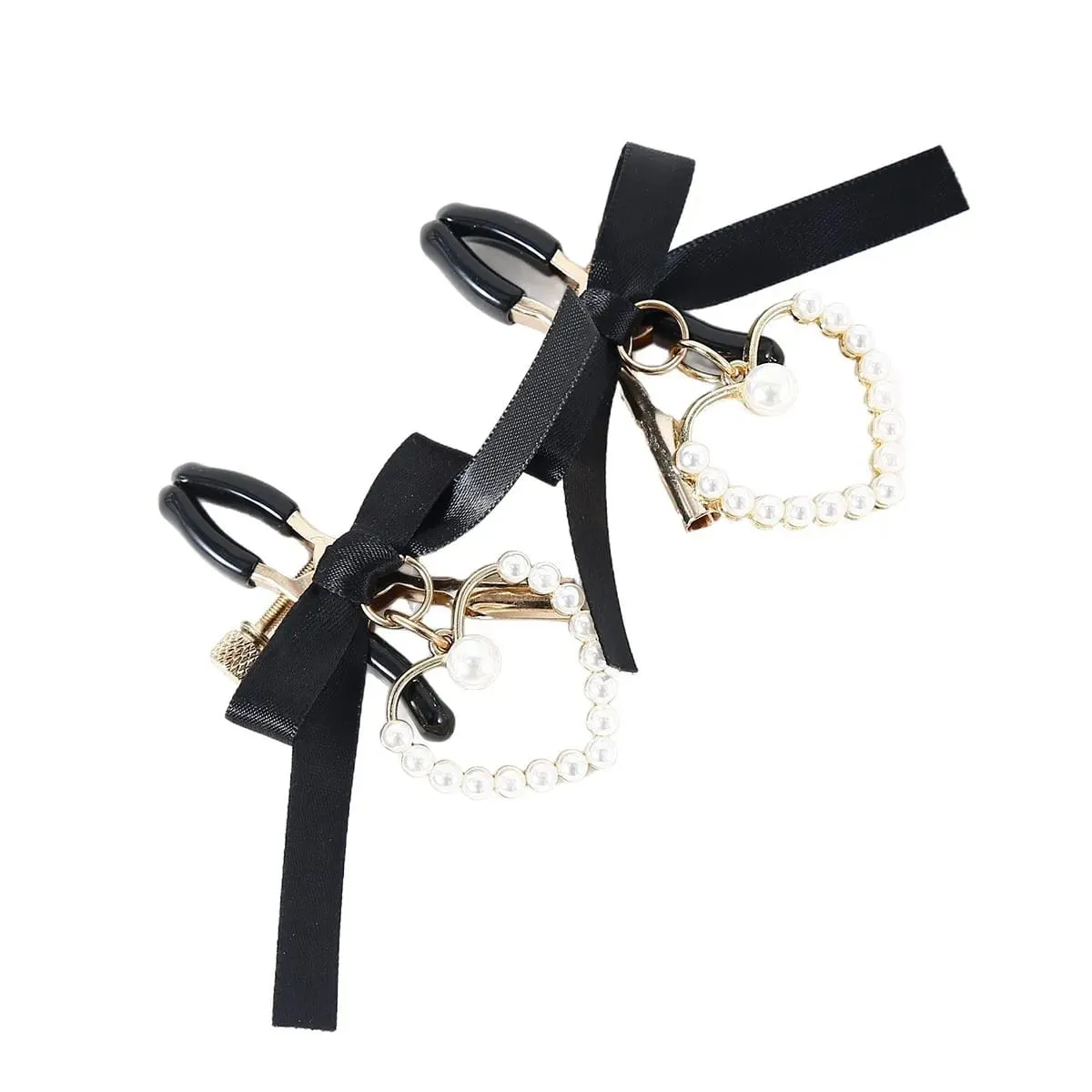 Sexy Black Bowknot Heart Breast Clips Adult Nipple Clamps Chest Stimulation BDSM Erotic Sex Toys for Women Flirting Toys — image 5