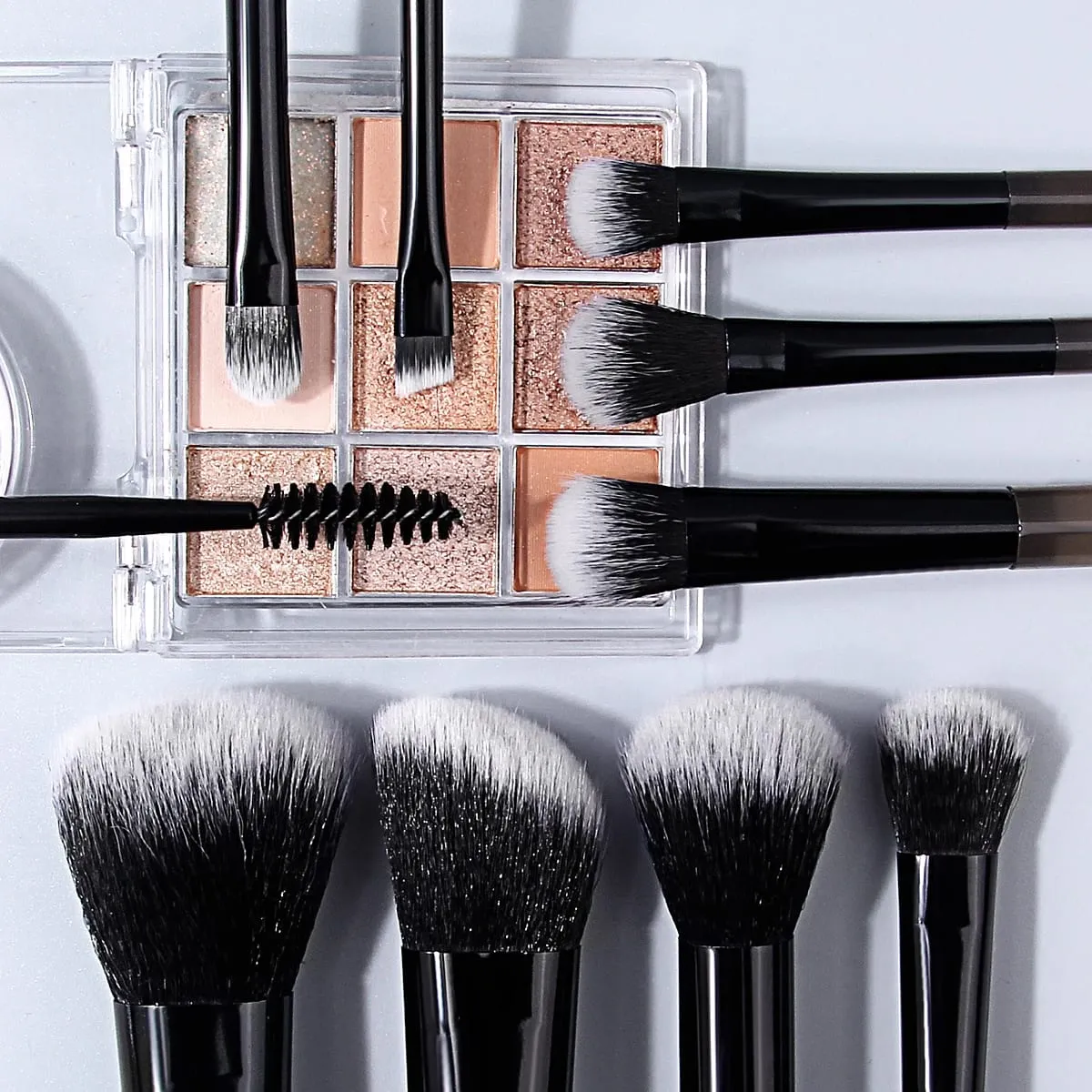 Hot Sale 10PCS Mini Travel Makeup Brush Set Multi-Function Face Eye Brushes with Triangle Makeup Puff & Pink Bamboo Decor Eyebr — image 5