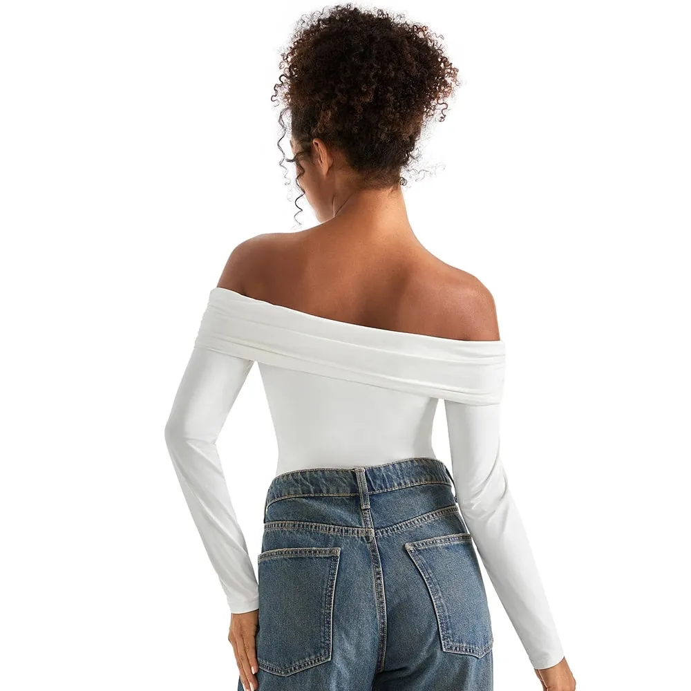 Basic Long Sleeve Bodysuit Blouse for Women Autumn Winter Slim Fit Off Shoulder Bodysuits Streetwear Y2K Bodycon Rompers Femme — image 4