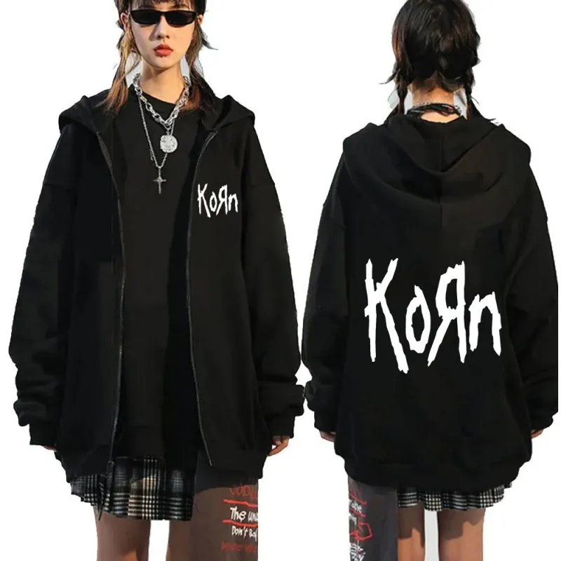 Korn Rock Band Letter Logo Zipper Hoodie Men's Metal Gothic Vintage Oversized Zip Up Hoodies Streetwear Punk Sweatshirts Jackets — image 5