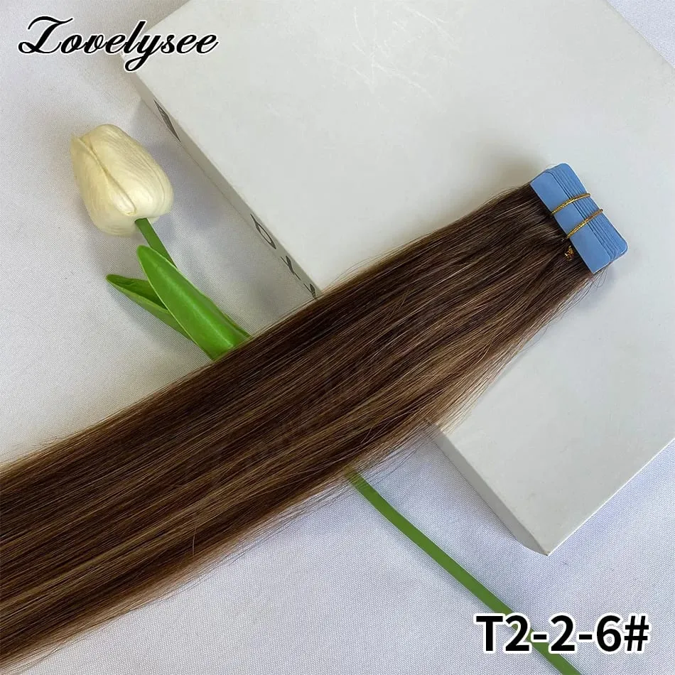 Luxurious Highlight Invisible Tape In Hair Extensions Human Hair Injection Pu Tape In Straight Hair Extensions Thick Ends