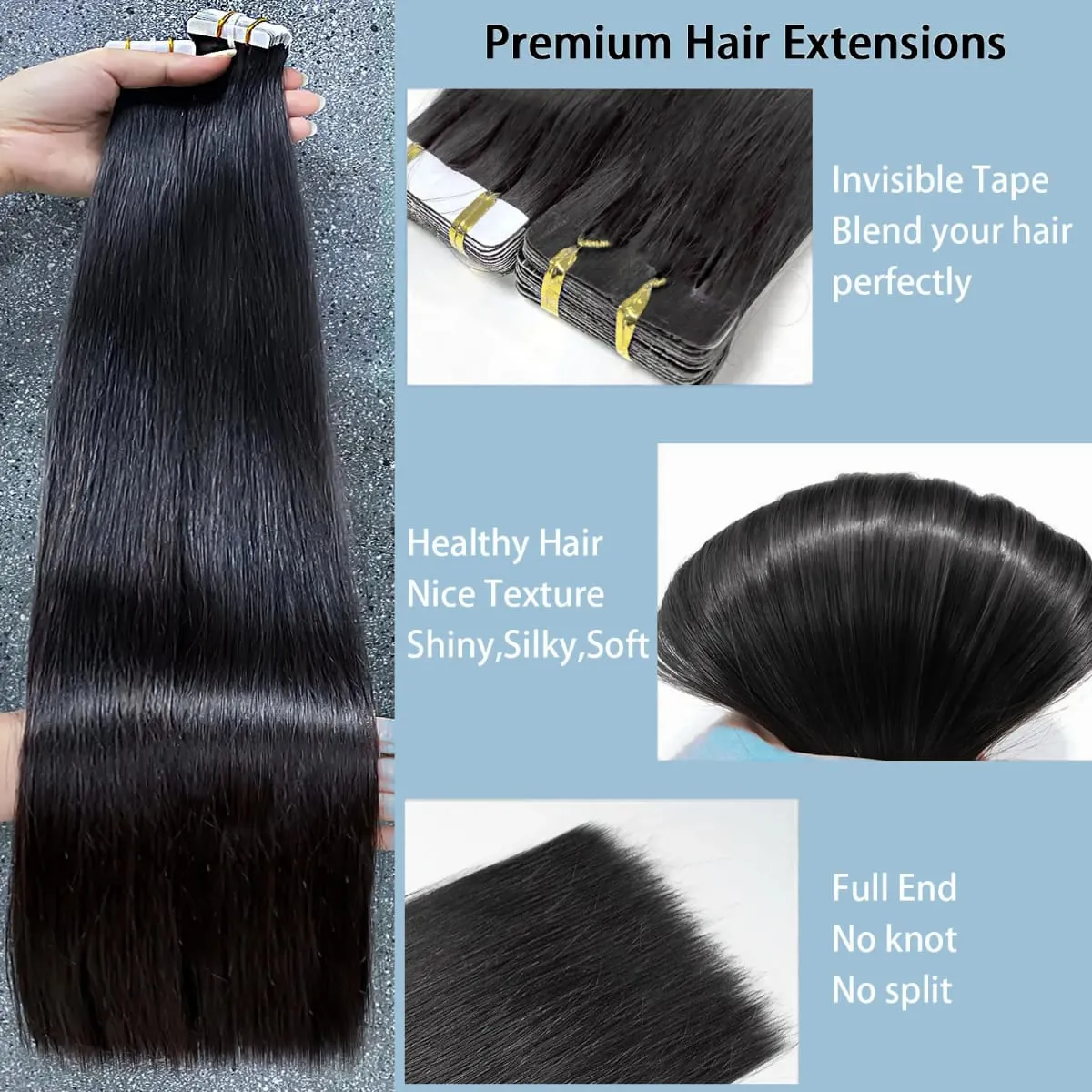 26 Inch Straight Tape In Hair Extensions Brazilian 100% Human Hair Natural Black Adhesive Invisible Glue Replaceable Seamless Tape Ins 20pcs/50g — image 3