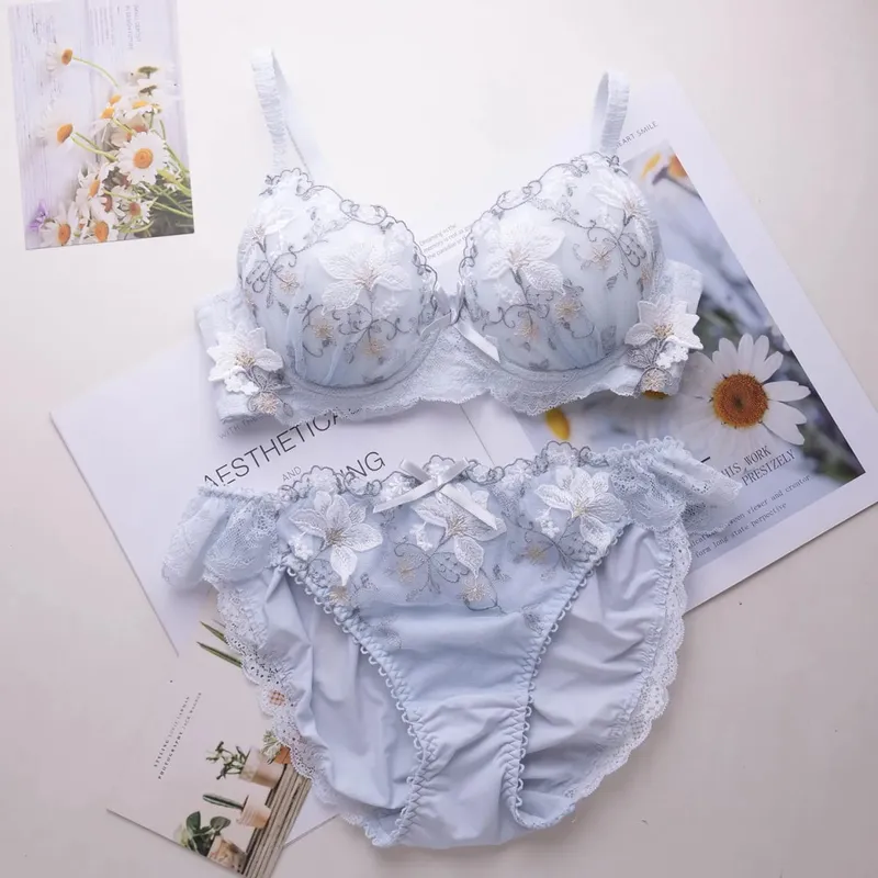 Conjunto de lingerie doce estilo japonês, conjunto de sutiã fino bordado com copo raso tipo 2 — image 8
