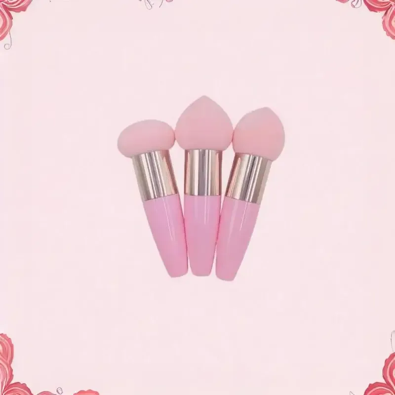 (.) 3PCS Mushroom Head Makeup Brushes Women Beauty Foundation Sponge Powder Puff With Handle Smooth Shaped Cosmetic Tool