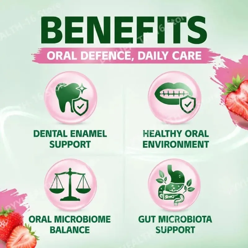 Oral Probiotics Chewable Tablets Strawberry Flavor with Xylitol & Hydroxyapatite Probiotic Complex Oral Health Support 60 Pills