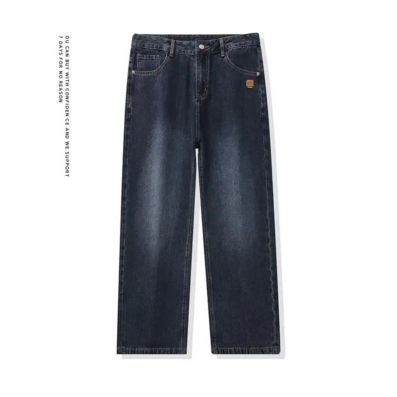 High Streets Spring Summer Men's Jeans American Retro Baggy Wide Leg Denim Pants Loose Solid Cotton Jeans Male Trendy Trousers
