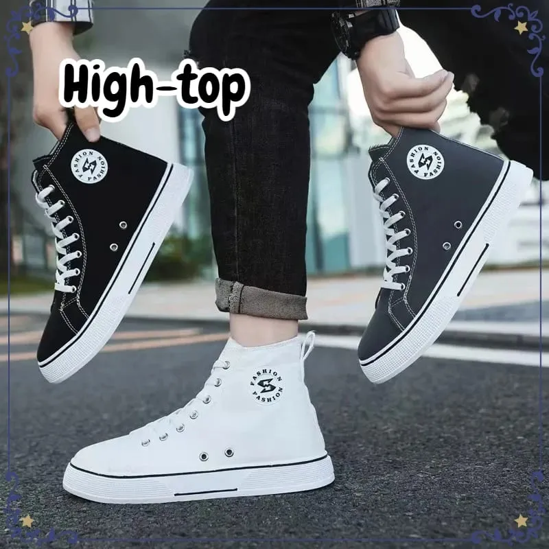 New Black High-top Canvas Mens Shoes Breathable Soft Bottom Non-slip Lace-up Casual Board Sneakers for Daily Streetwear Sneakers — image 4