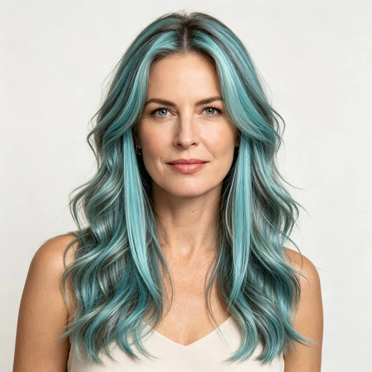 Extensions de cheveux synthétiques à Clip bleu clair, 6 pièces, Extensions de cheveux synthétiques Cyan brillant, couleur lisse, reflets