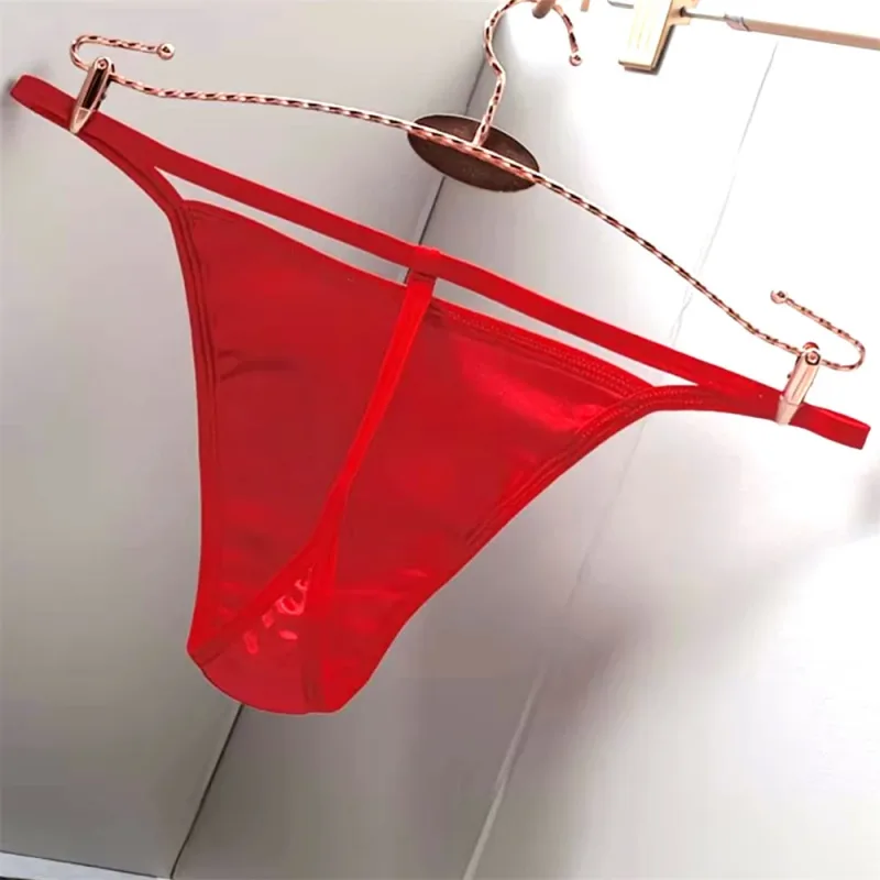 2PCS Men's T-back Thong Sexy Thin Strap Glossy Ice Silk Underwear Male U Convex Night Bikini Low Waist Plus Size Satin G-strings — image 5